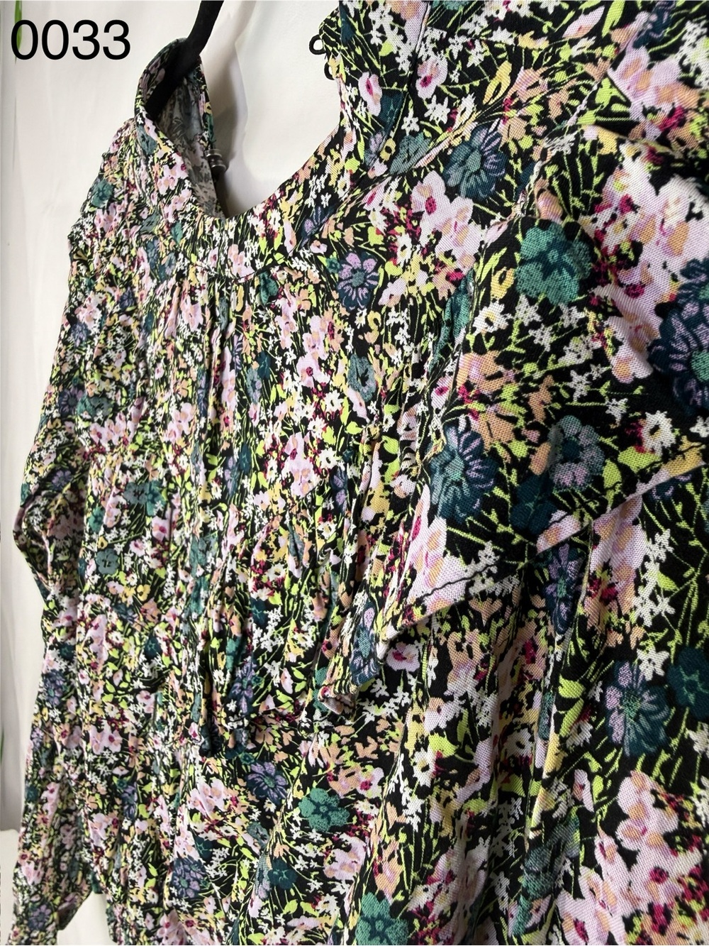 Wild Fable Floral Smocked Blouse - Black Multi Color- V shaped Ruffles